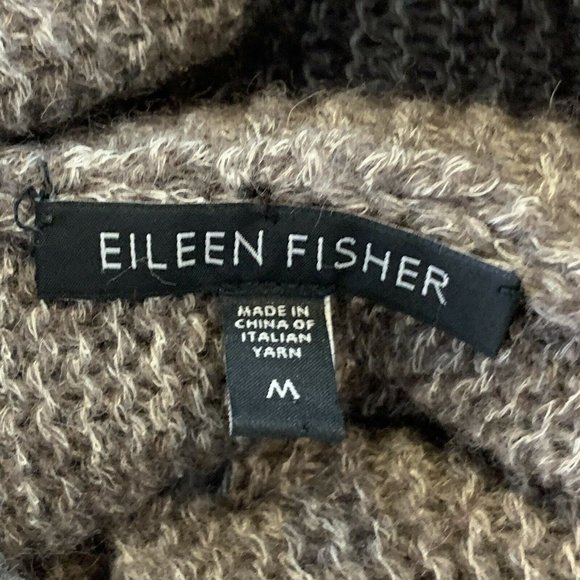 Eileen Fisher Beige Melange Front Pockets High Neck Long Sweater Cardigan M - Picture 9 of 10